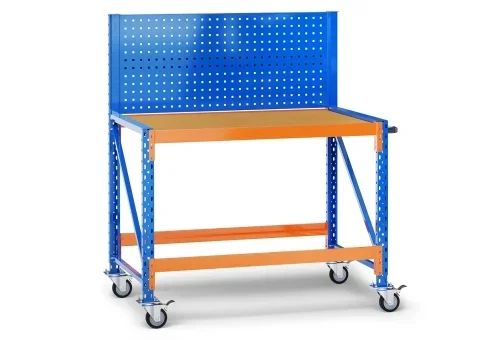 1,2 m Établi mobile MFW1000 / profondeur 80 cm / hauteur 890 – 1.290 mm / platelage Contre-plaqué / paroi arrière perforée