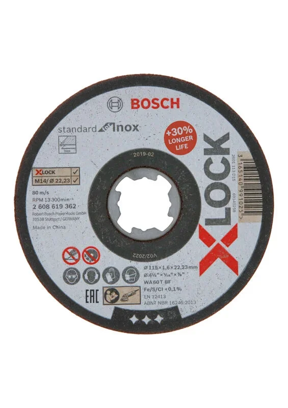 1 disque à tronçonner x-lock pour l’inox standard for moyeu plat 115×1,6mm bosch – 2608619362