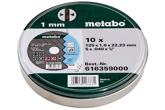 10 meules de tronçonnage SP 125 x 1,0 x 22,23 Inox, TF 41 – METABO – 616359000