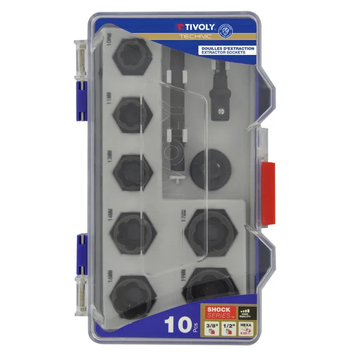 10 pièces -7 douilles d’extraction entrainement 3/8″ Ø 10 à 19mm + accessoires -IMPACT TIVOLY – 11521470002