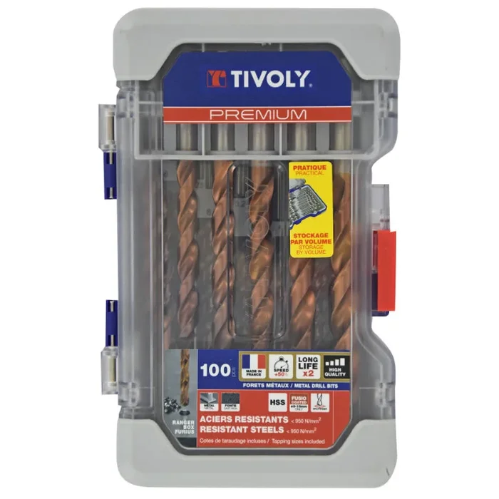 100 forets métaux FURIUS HSS revêtus FUSIO pointe en croix Ø 1 à 13mm PREMIUM TIVOLY – 11454170003