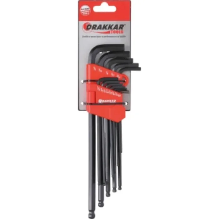 13 CLES MALES COUDEES HEXAGONALES EXTRA LONGUES EMBOUT SPHERIQUE S/ CARTE – DRAKKAR TOOLS – 68429