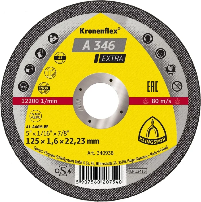 25 Disques à tronçonner KT EXTRA A346EX S GER 115X1,6X22,23 KLINGSPOR – 340936