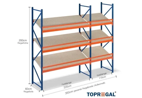 3,5 m rayonnage à étagères inclinées SR1500 / profondeur 60 cm / hauteur 2 m / 3 niveaux / platelage Bois