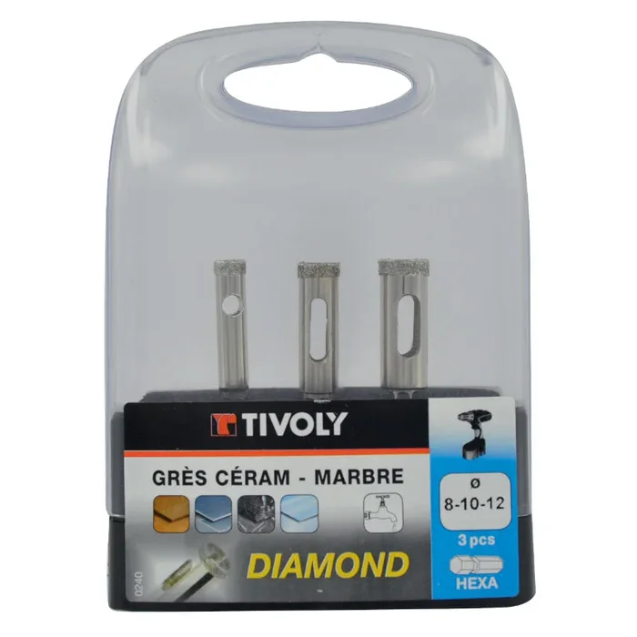 3 forets diamant Ø 8 à 12mm queue hexagonal TIVOLY – 12000540002