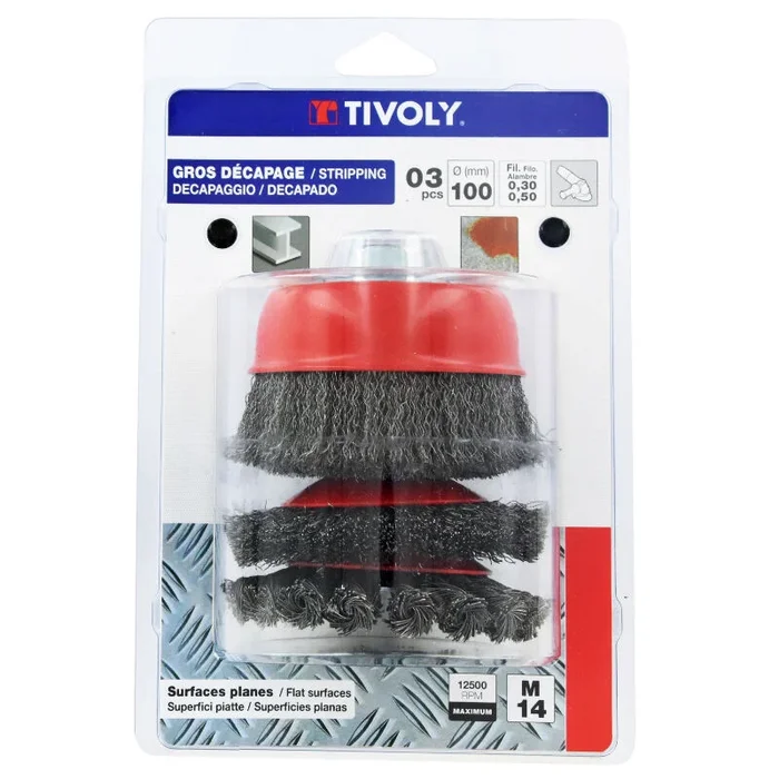 3 pièces : brosses acier pour le métal M14 Ø 100mm TIVOLY – XT20252580208