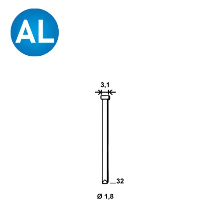 3780 Pointes fines BRADS DA-32 MM ALUMINIUM – ASLAFIX – 6DA328