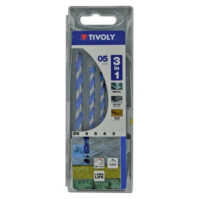 5 forets 3en1 multi-materiaux Ø 3 à 8mm TIVOLY – 11901770002
