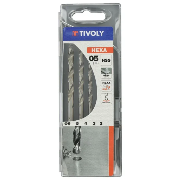 5 forets métaux HSS rectifiés queue hexagonale 6,35mm Ø 2 à 6mm TIVOLY – 11434370001