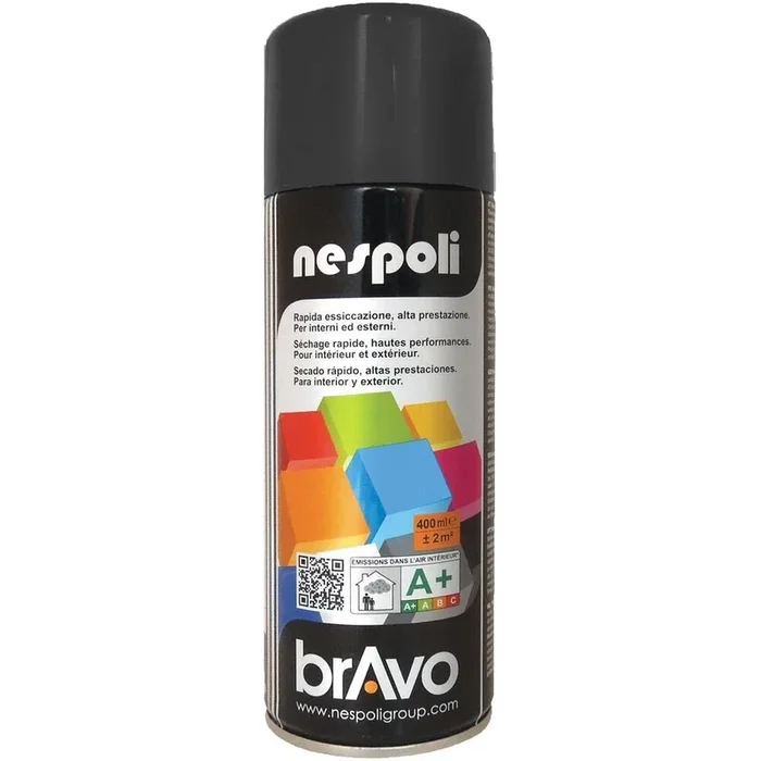 Aérosol de peinture décorative couleur noir satin 400 ml – NESPOLI – 180402