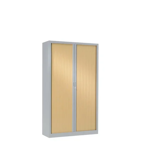 Armoire à rideaux bicolore 136 x 80 cm – Corps gris aluminium – Rideaux bois