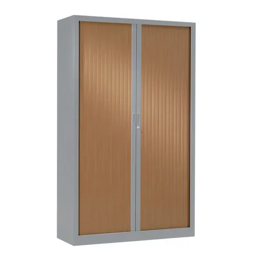 Armoire à rideaux bicolore 198 x 120 cm – Corps Aluminium – Rideaux bois