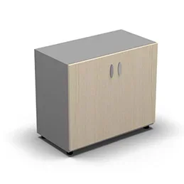 Armoire basse mélaminé – 2 portes pleines – 1 tablette – 80 x 70 cm – portes érable blanc – top et façades gris aluminium