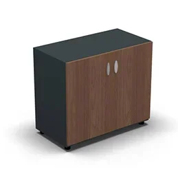 Armoire basse mélaminé – 2 portes pleines – 1 tablette – 80 x 70 cm – portes noyer ambré – top et façades gris anthracite