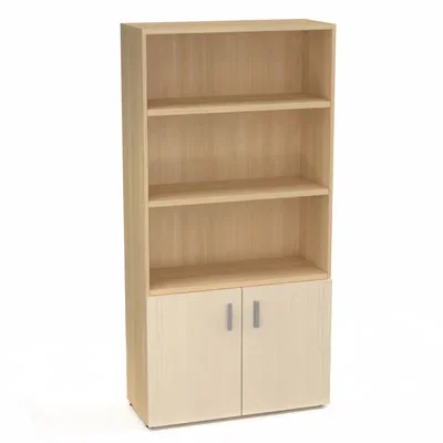 Armoire bibliothèque Armand mélamine 4 tablettes H. 202,1 x L. 100 x P. 43,2 cm corps et top finition mélamine chêne clair avec 2 portes H. 735 cm mélamine érable blanc