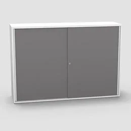 Armoire H. 113,5 x L. 165 x P. 43,2 cm – structure décor blanc neige – portes coulissantes mélamine décor gris macadam avec accès face utilisateurs