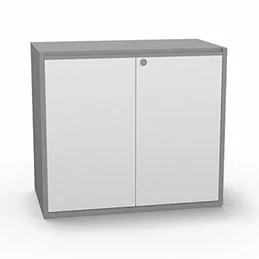 Armoire H. 71 x L. 165 x P. 43,2 cm – structure décor gris aluminium – portes battantes mélamine décor blanc neige