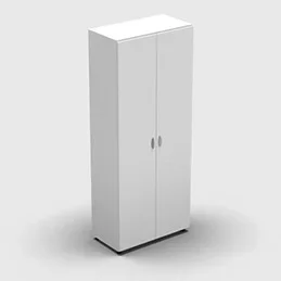 Armoire haute mélaminé – 2 portes pleines – 4 tablettes – 80 x 198 cm – portes blanc neige – top et façades blanc neige