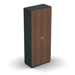 Armoire haute mélaminé – 2 portes pleines – 4 tablettes – 80 x 198 cm – portes noyer ambré – top et façades anthracite