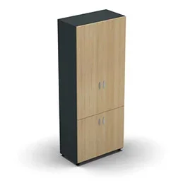 Armoire haute mélaminé – 4 portes pleines – 4 tablettes – 80 x 198 cm – portes chêne clair – top et façades anthracite