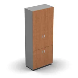 Armoire haute mélaminé – 4 portes pleines – 4 tablettes – 80 x 198 cm – portes pommier de France – top et façades aluminium