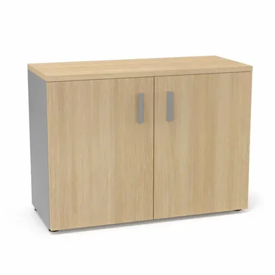 Armoire mélamine Armand 1 tablette H. 73,5 x L. 100 x P. 43,2 cm corps d’armoire finition mélamine gris aluminium avec 2 portes soft-closing et top mélamine chêne clair