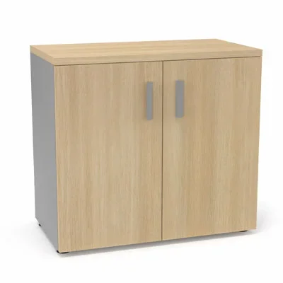 Armoire mélamine Armand 1 tablette H. 73,5 x L. 80 x P. 43,2 cm corps d’armoire finition mélamine gris aluminium avec 2 portes soft-closing et top mélamine chêne clair