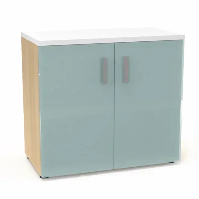 Armoire mélamine Armand 1 tablette H. 73,5 x L. 80 x P. 43,2 cm corps d’armoire finition mélamine chêne clair avec 2 portes verre dépoli transparent et top structurel mélamine blanc neige