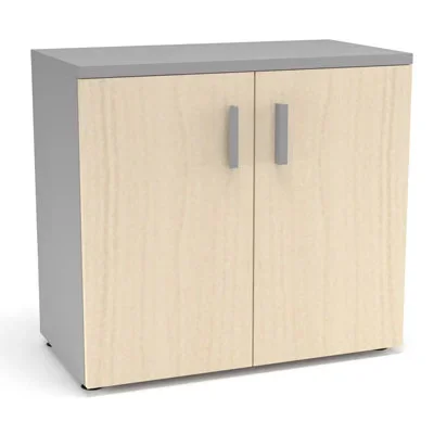 Armoire mélamine Armand 1 tablette H. 73,5 x L. 80 x P. 43,2 cm corps et top finition mélamine gris aluminium avec 2 portes soft-closing mélamine érable blanc