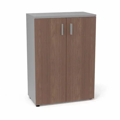 Armoire mélamine Armand 2 tablettes H. 113,5 x L. 80 x P. 43,2 cm corps et top finition mélamine gris aluminium avec 2 portes soft-closing mélamine noyer ambré