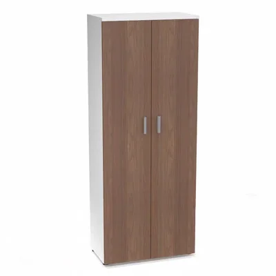 Armoire mélamine Armand 4 tablettes H. 202,1 x L. 80 x P. 43,2 cm corps et top finition mélamine blanc neige avec 2 portes soft-closing mélamine noyer ambré