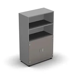 Armoire mélamine H. 133,3 x L. 80 x P. 42,6 cm 1/2 portes + 1/2 bibliothèque – corps gris aluminium – portes verre émaillé gris – équipée de 3 tablettes