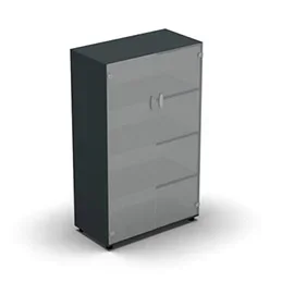 Armoire mélamine H. 133,3 x L. 80 x P. 42,6 cm 2 portes – corps gris anthracite – portes verre dépoli transparent – équipée de 3 tablettes