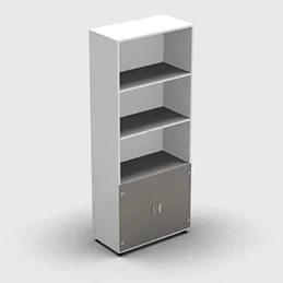 Armoire mélamine H. 197,3 x L. 80 x P. 42,6 cm 1/3 portes + 2/3 bibliothèque – corps blanc neige – portes verre émaillé gris – équipée de 4 tablettes