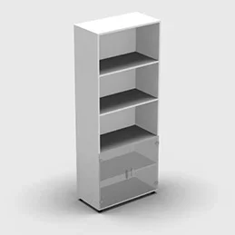 Armoire mélamine H. 197,3 x L. 80 x P. 42,6 cm 1/3 portes + 2/3 bibliothèque – corps blanc neige – portes verre dépoli transparent – équipée de 4 tablettes