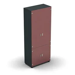 Armoire mélamine H. 197,3 x L. 80 x P. 42,6 cm 4 portes – corps gris anthracite – portes verre émaillé rubis – équipée de 4 tablettes