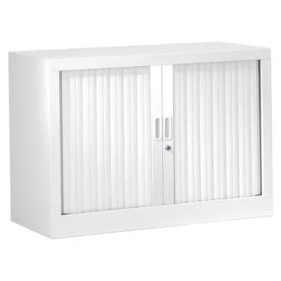 Armoire métal monobloc Généric – A rideaux – H. 69,5 x L. 80 cm – Corps Blanc – Rideaux Blanc