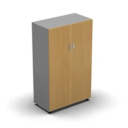 Armoire moyenne mélaminé – 2 portes pleines – 3 tablettes – 80 x 133 cm – portes hêtre doré – top et façades aluminium