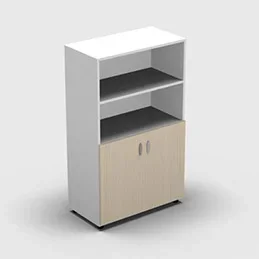 Armoire moyenne mélaminé – 2 portes pleines + niche – 3 tablettes – 80 x 133 cm – portes érable – top et façades blanc neige