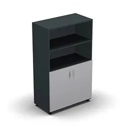 Armoire moyenne mélaminé – 2 portes pleines + niche – 3 tablettes – 80 x 133 cm – portes gris clair – top et façades anthracite