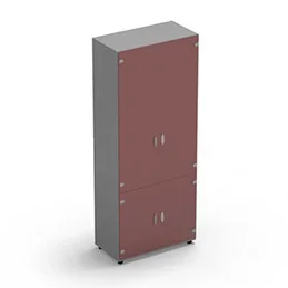 Armoire Rio H.197,3 x L. 80 x P. 42,6 cm corps gris aluminium 4 portes battantes verre émaillé rubis – équipée de 4 tablettes