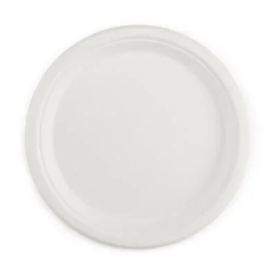 Assiette jetable ronde et plate en fibres végétales – Diamètre : 17 cm – Blanc – Lot de 50