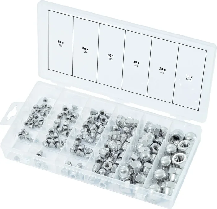 Assortiment d&rsquo;écrous borgnes en inox, 150 pcs KS TOOLS – 970.0460