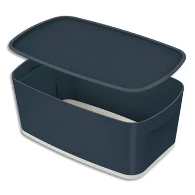 Bac de rangement Leitz Medium COSY avec couvercle – Dimensions : 31,8×12,8×19,1cm – Coloris gris
