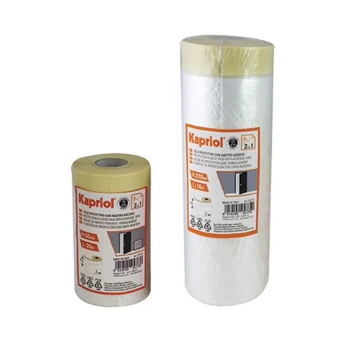 BACHE DE PROTECTION AVEC RUBAN ADHESIF POLYETHYLENE 55CMX20MT – KAPRIOL – 25773
