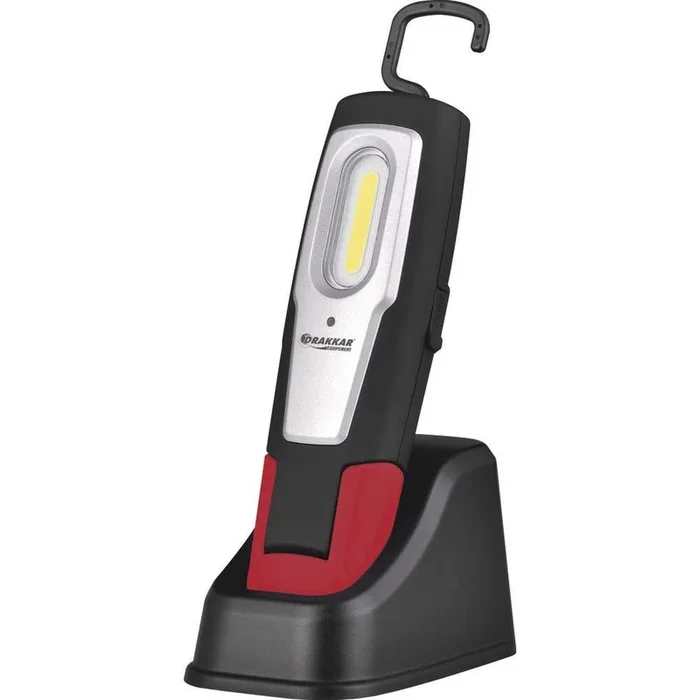 Baladeuse d&rsquo;atelier DRAKKAR TOOLS LED 600Lm articulée, rechargeable sur socle, autonomie de 2h à 10h – 02421