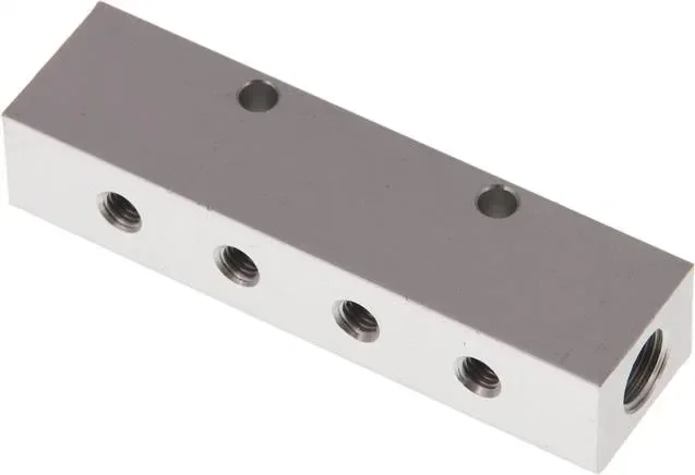 Barre de distribution 2 x G 1/8″-4 x M 5, aluminium anodisé