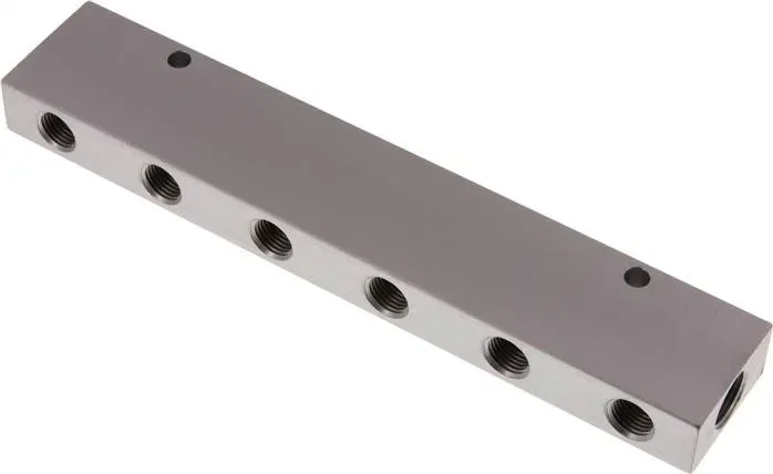 Barre de distribution 2 x G 3/8″-12 x G 1/4″, aluminium anodisé, double face
