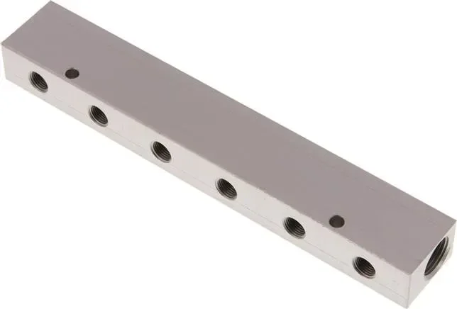 Barre de distribution 2 x G 3/8″-6 x G 1/8″, aluminium anodisé