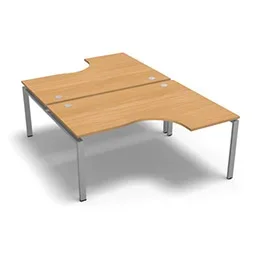 Bench 2 plateaux compact à 90 degrés retour 60 cm gamme Conect – hêtre saumonné – Longueur 160 – Piètement Fixe gris aluminium